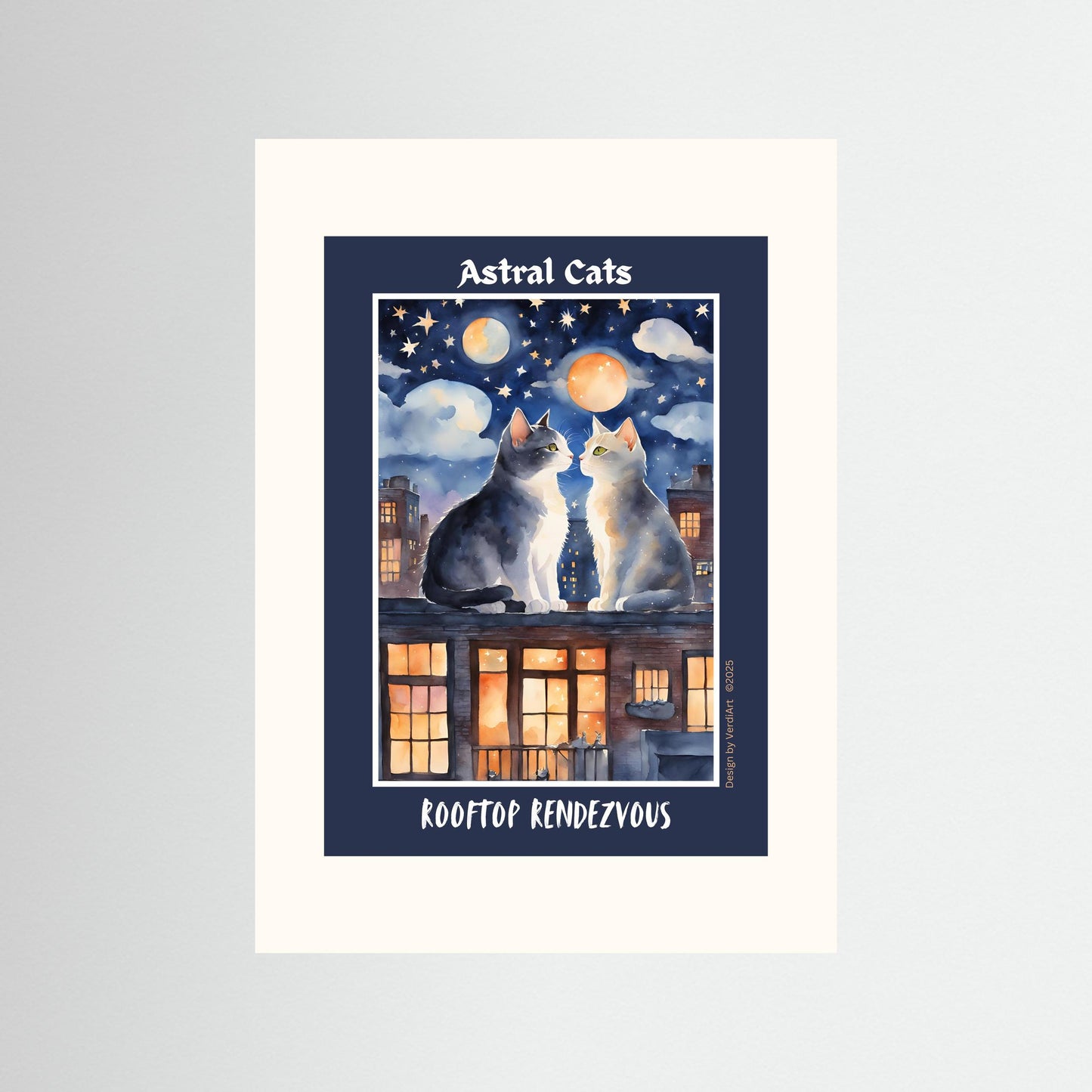 ASTRAL CATS: Rooftop Rendezvous by Verdi Art