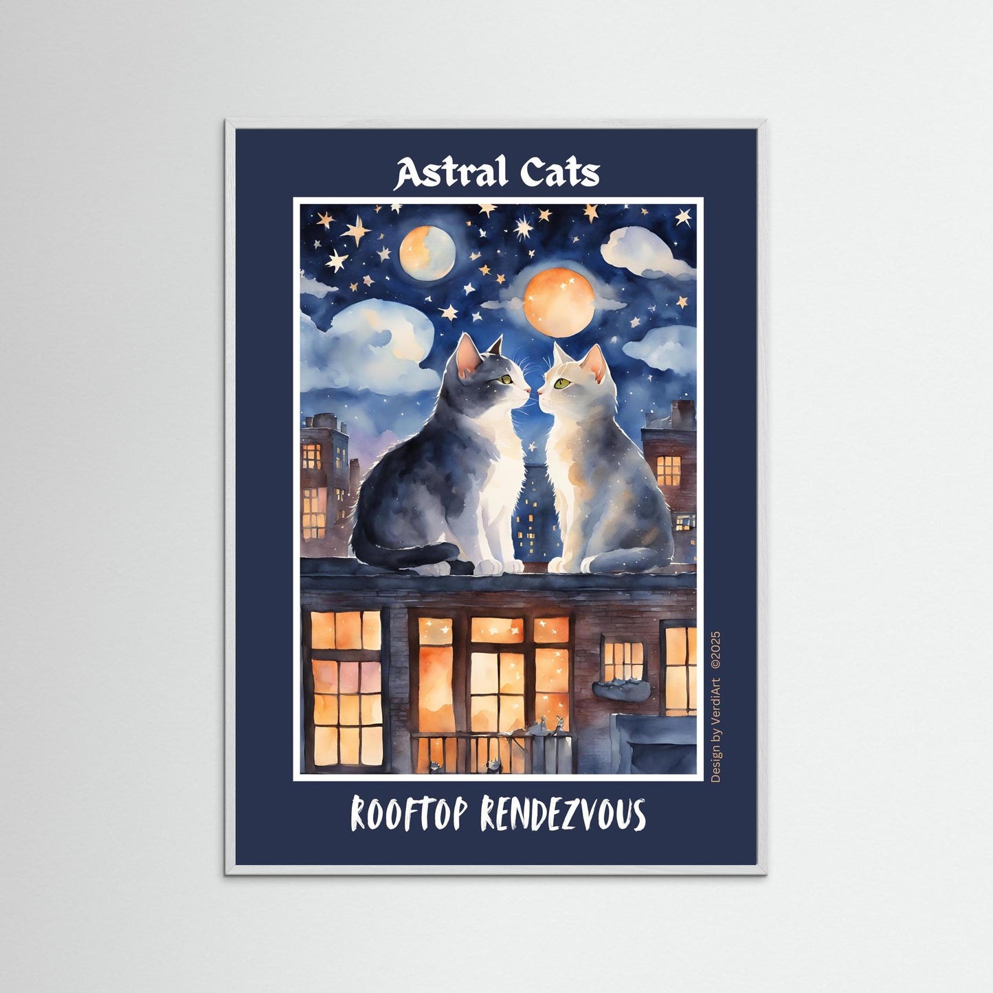 ASTRAL CATS: Rooftop Rendezvous by Verdi Art